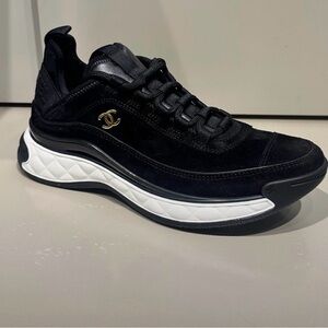 CHANEL Black and White Sneakers with Logo